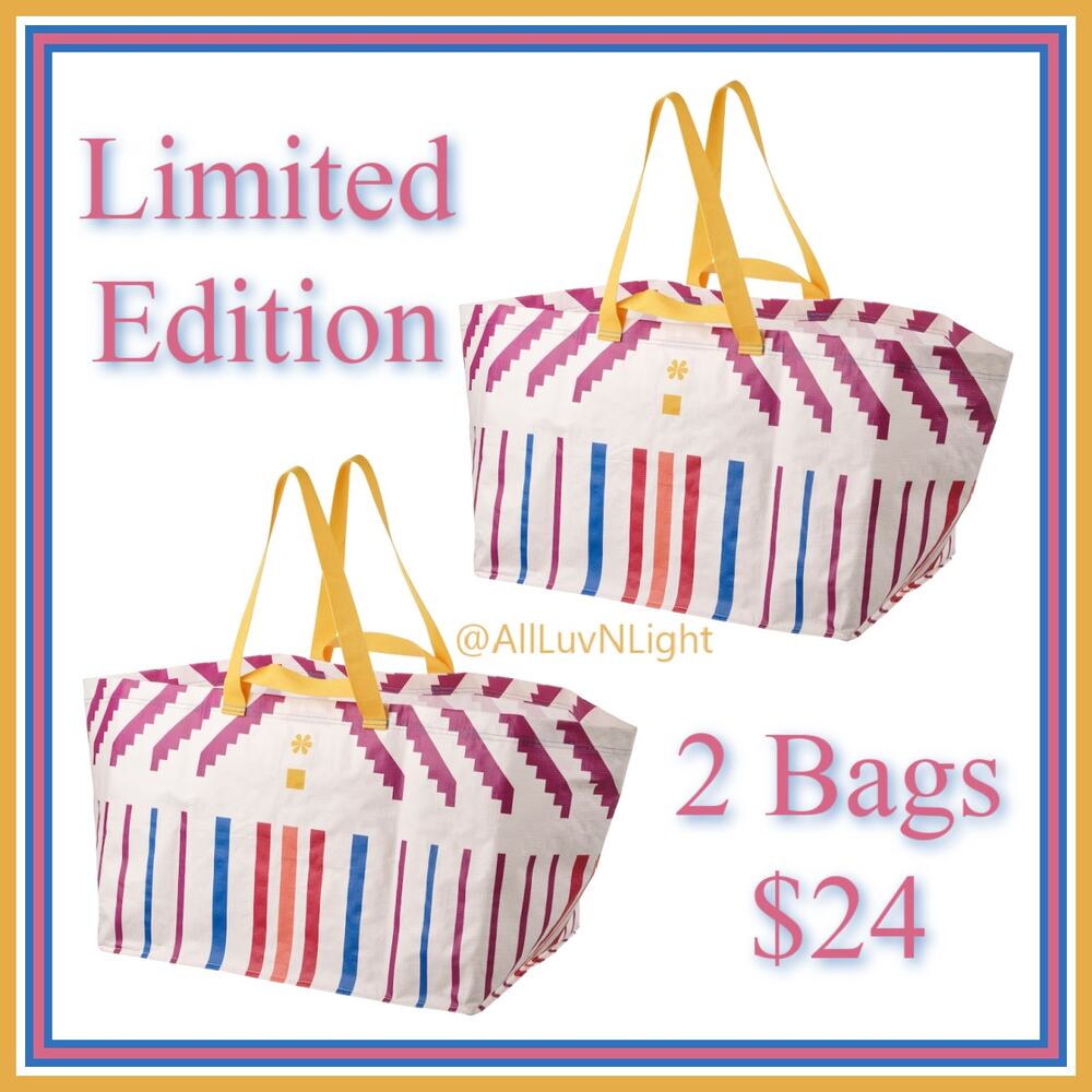 IKEA Limited Edition Multicolor Stripe Pattern Shopping Bags - X2